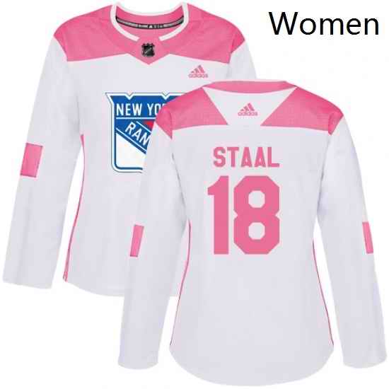 Womens Adidas New York Rangers 18 Marc Staal Authentic WhitePink Fashion NHL Jersey